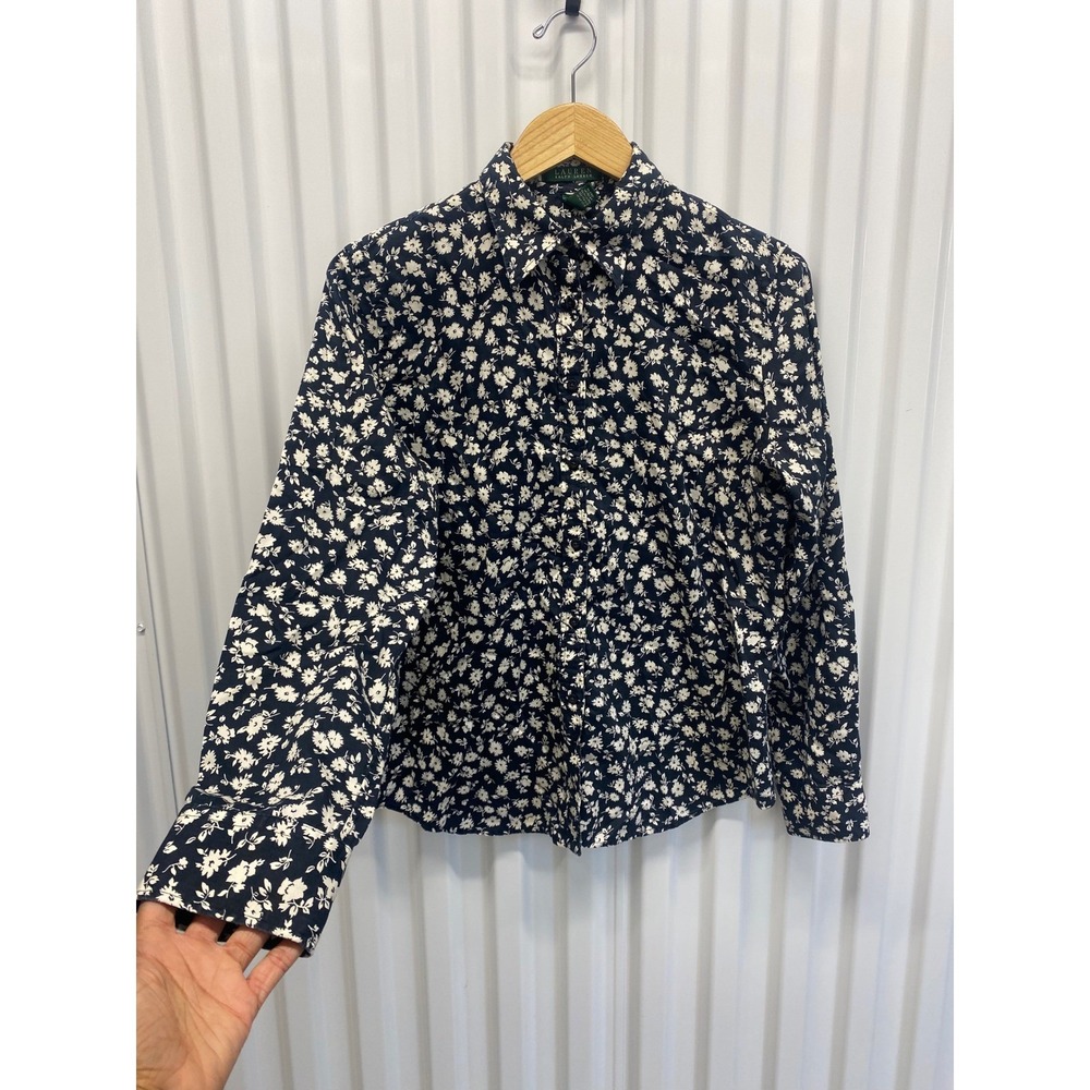 Lauren Ralph Lauren Button Down Shirt Womens Large Floral Cotton Cottage - Picture 3 of 6